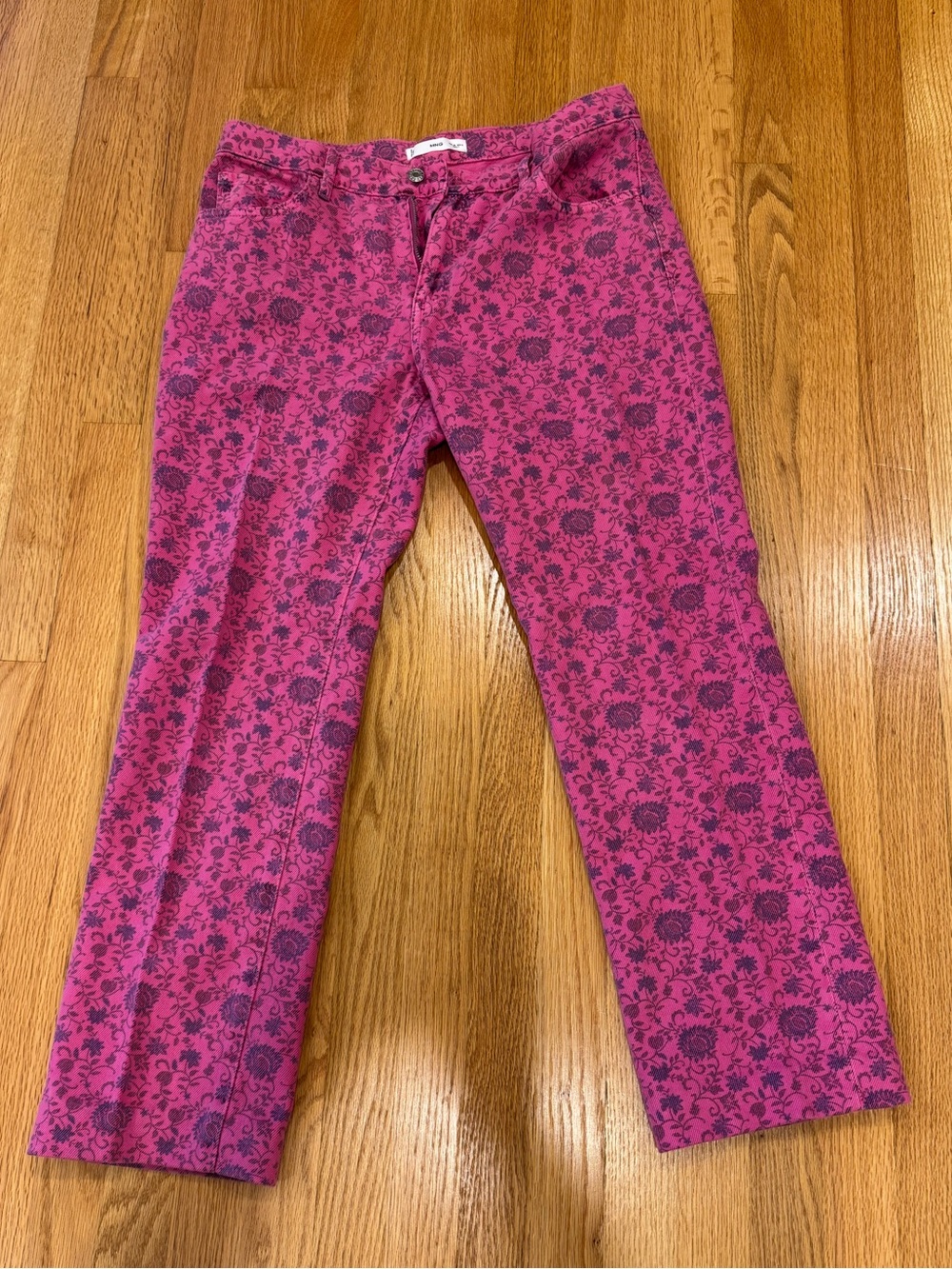 Mango Pink Floral Straight-Leg Jeans